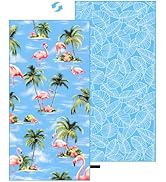Oversized Microfiber Beach Towel Thin, Hawaiian-Inspired Flamingos Double Sided Printed Absorbent...