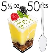 DLux 50 x 5 oz Mini Dessert Cups with Spoons, Square Large - Clear Plastic Parfait Appetizer Cup ...