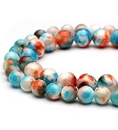 Youngbling Natural Gemstone Beads for Jewelry Making,8mm Blue-Orange Jade Polished Round Smooth S...