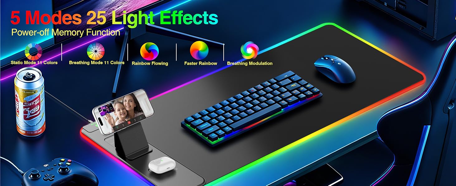 RGB Gaming Mouse Pad with Wireless Charging Phone Stand