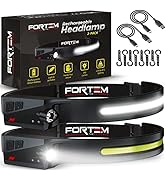 FORTEM Headlamp Rechargeable 2-Pack, 230° Wide Beam LED Head Lamp w/Motion Sensor, 6 Modes for Me...