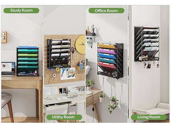Sturdy Metal File Rack for Desk or Wall, Home Office Storage, Black