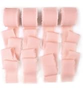 Mlurcu Light Pink Fringe Chiffon Silk Ribbon 1-1/2 Inch x 40Yd Pink Ribbons Set Handmade Frayed F...