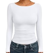 Trendy Queen Women's Boat Neck Tops Long Sleeve Shirts Casual Fitted Tee Shirts Solid Color Fall ...