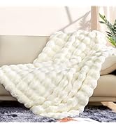 Touchat Luxury 1000GSM Faux Rabbit Fur Throw Blanket, Super Heavy Warm Cozy Beige Cream Blankets ...