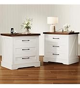 AODK Farmhouse Nightstands Set of 2, 24 Inch Bedside Tables with Charging Station, End Tables wit...