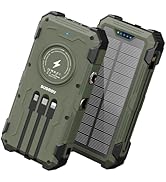 Sudrov Solar Power Bank 42,800mAh, 15W Wireless Portable Charger with Built-in Cables, Outdoor So...