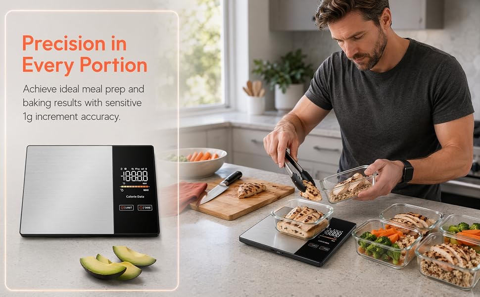 Achieve ideal meal prep and baking results with sensitive 1g increment accuracy