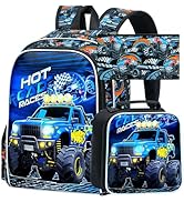 CCJPX 16" Truck Backpack for Boys, 3Pcs Cars Kids Water Resistant Preschool Bookbags,Cool Kinderg...