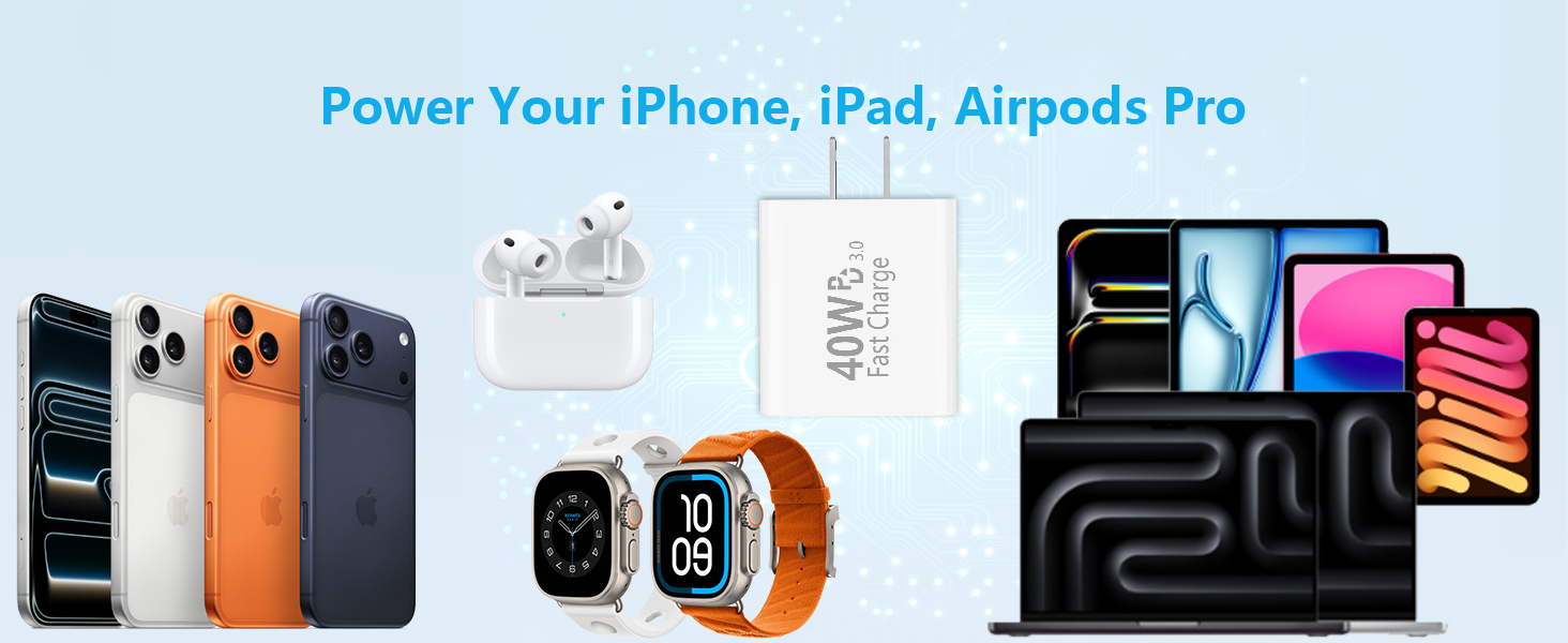 MFi Certified 2Pack 40W Dynamic Power Adapter USB C Charger Block Type C Wall Charger for iPhone 17