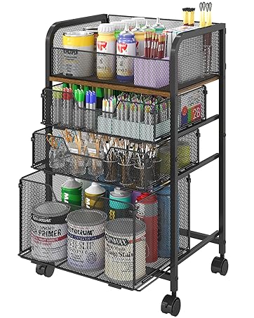 4-Tier Rolling Utility Cart with 3 Drawers