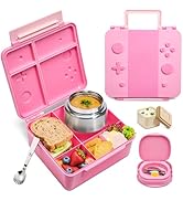 FAJSL Game Bento Box for Kids, Lunch Box with Thermo(9oz Food Jar), Folding Spoon, Removable Divi...