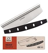 Chef Pomodoro Pizza Cutter Rocker Knife with Protective Cover, Multipurpose 14 Inch Mezzaluna Cho...
