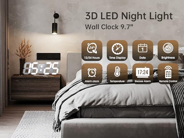 EDUP Home 3D LED Digital Wall Clock Desk Alarm Clock with Remote Control