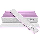Nail File 100/180 Grit Professional Reusable 12 PCS Double Sides Washable Nail Files for Acrylic ...