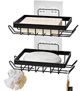 Vowupt Soap Bar Holder for Shower with 8 Hooks, Set of 2 Bar Soap Dish for Bathroom, Self Drainin...