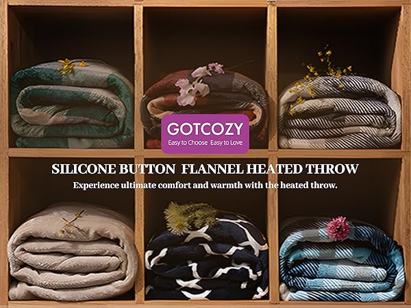 Built-in button heated throw