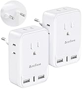 2 Pack European Travel Adapter, US to Europe Plug Adaptor with 4 Outlets 3 USB Charging Ports, Ty...