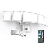 Olafus 120W Plug in Flood Lights Dusk to Dawn LED Outdoor Light with Remote, 5 Adjustable Heads I...