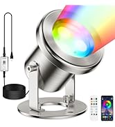 LyLmLe LED Pond Lights with APP Control, 6W SS316 Stainless Steel RGB Underwater Fountain Light w...
