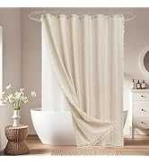 Seenus Boho Farmhouse Shower Curtain and Fabric Liner Set, Heavyweight Linen Textured Fabric Show...