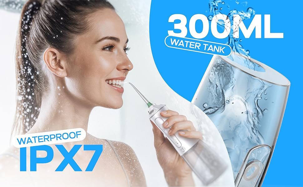 TBPO cordless water flosser with 300ml water tank and IPX7 waterproof design for home