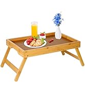 Asuthzon Bed Tray Table for Eating with Folding Legs, Bamboo Breakfast Table in Bed for Eating on...