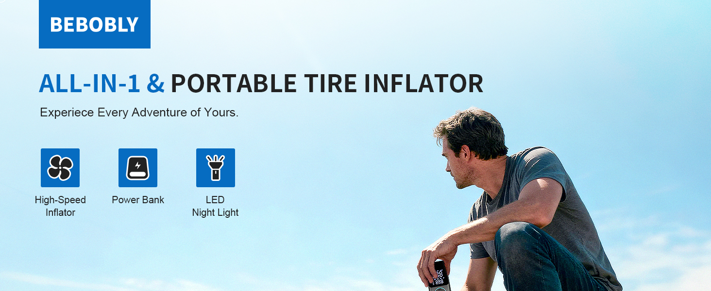 BEBOBLY ALL-IN-1 TIRE INFLATOR PORTABLE AIR COMPRESSOR
