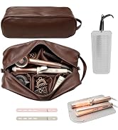 LOMOOWAY Hair Tools Travel Bag 5-Piece Set, Dark Brown | PU Leather Organizer, Heat Resistant Mat...