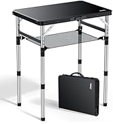 Anbte 2ft Small Plastic Folding Camping Table, Waterproof 3 Adjustable Height Portable Camping Ta...