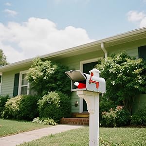 Motion detector, mailbox, signal transmission, delivery person, open gate, sense, receiver, alert.