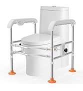 Heavy Duty Toilet Safety Rails for Seniors (665lbs), Adjustable LED Toilet Safety Frame with Hand...