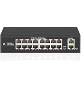 TEROW 18 Port PoE Switch, 16 Ports 200W Unmanaged Network PoE Switch, 16 Port 100Mbps PoE with 2 ...