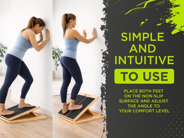 Adjustable incline board for leg stretching and daily mobility routines.