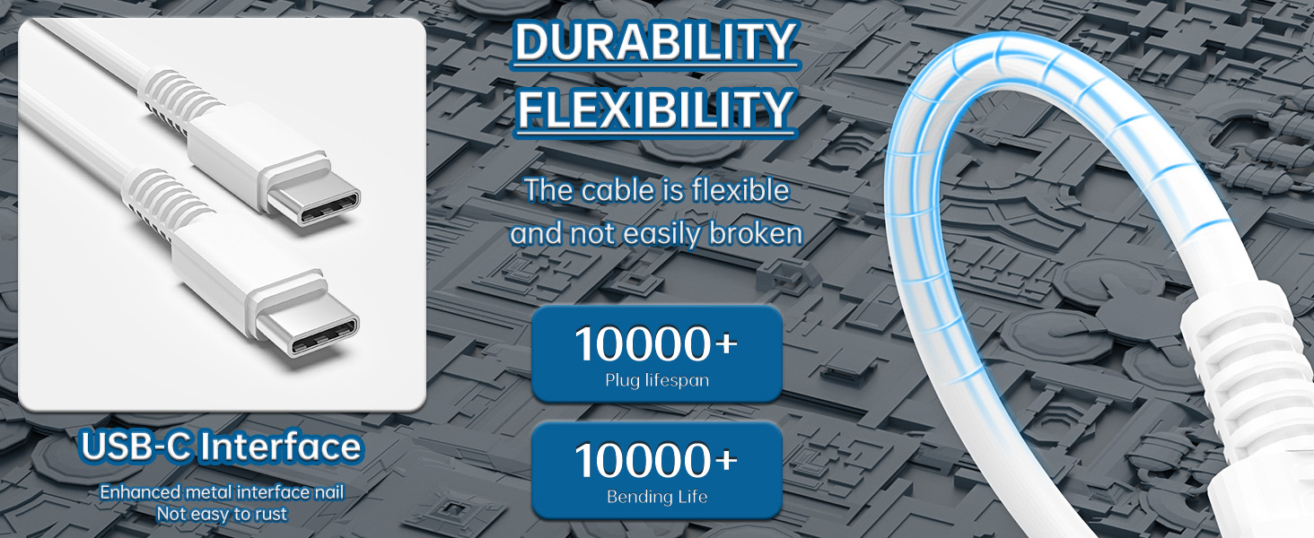 6.6ft USB C-C cable offers convenient charging
