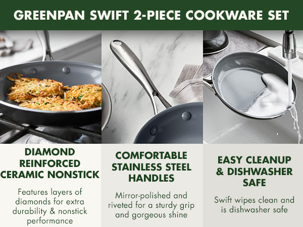 GreenPan, Ceramic Nonstick, PFAS-Free, Non-Toxic, Cookware, Frypans, Swift