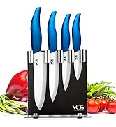 Vos Ceramic Knives with Block Holder - 4-Pc Kitchen Knife Set for Vegetables, Fruit, &amp; Meat - 6