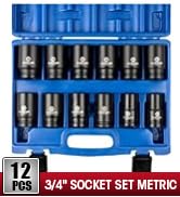 LLNDEI 3/4 inch Drive Impact Socket Set, 12 Piece Heavy Duty CR-MO Deep/Jumbo Sockets 6 Point Des...