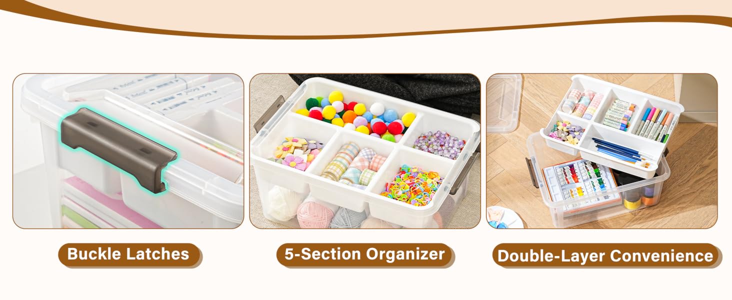 Plastic Storage Box with Removable Tray Craft Organizers and Storage Clear Storage Container