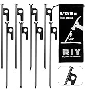 RIY Tent Stakes Heavy Duty 8 inch Metal Tent Pegs for Camping Steel Tent Stakes Inflexible and Un...