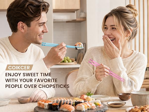 Coikcer colorful fiberglass reusable chopsticks, non-slip adult utensils for family sushi dinner