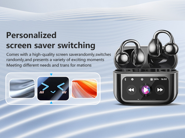 Open Ear Clip On Earbuds Intelligent Touch Color Screen Open Ear Wireless Bluetooth 5.4 Headphones