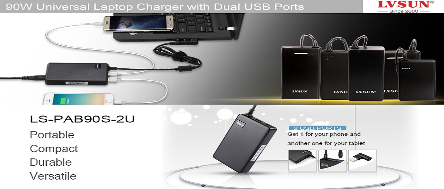 LVSUN Universal Laptop Charger with 5V 2.1A USB Port