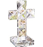 QFkris Crystal Cross Traditional Standing Cross On Base Clear 5'' Tall Glass Tabletop Cross Figur...