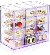 FODIENS Desk Storage Organizer with 12 Mini Drawers, Clear Desktop Craft Drawer Cabinet, Stackabl...