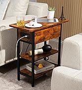 Yoobure End Table with Charging Station, Flip Top Side Table with USB Ports and Outlets, Sofa Cou...