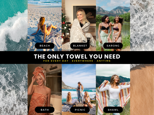 Versatile Turkish towel for beach, bath, picnic, sarong, shawl &amp; blanket. Lightweight &amp; stylish.