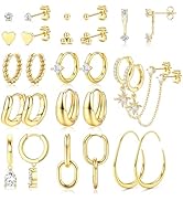 BESTEEL Small Gold Hoop Earrings for Women - Hypoallergenic 14K Gold Plated Stud Huggie Earings S...