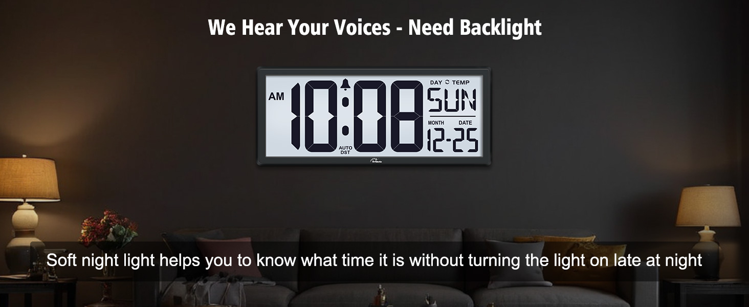digital wall clock backlit