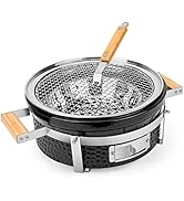 Onlyfire Ceramic Charcoal Grill Hibachi Grill with Grid Lifter, 14 Inch Portable BBQ Yakitori Gri...